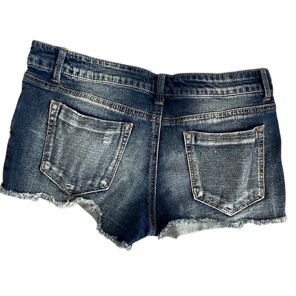 Y2K‎ No Boundaries Crochet Lace Denim Shorts Distressed Frayed Sz 11 Booty Micro - Picture 2 of 7